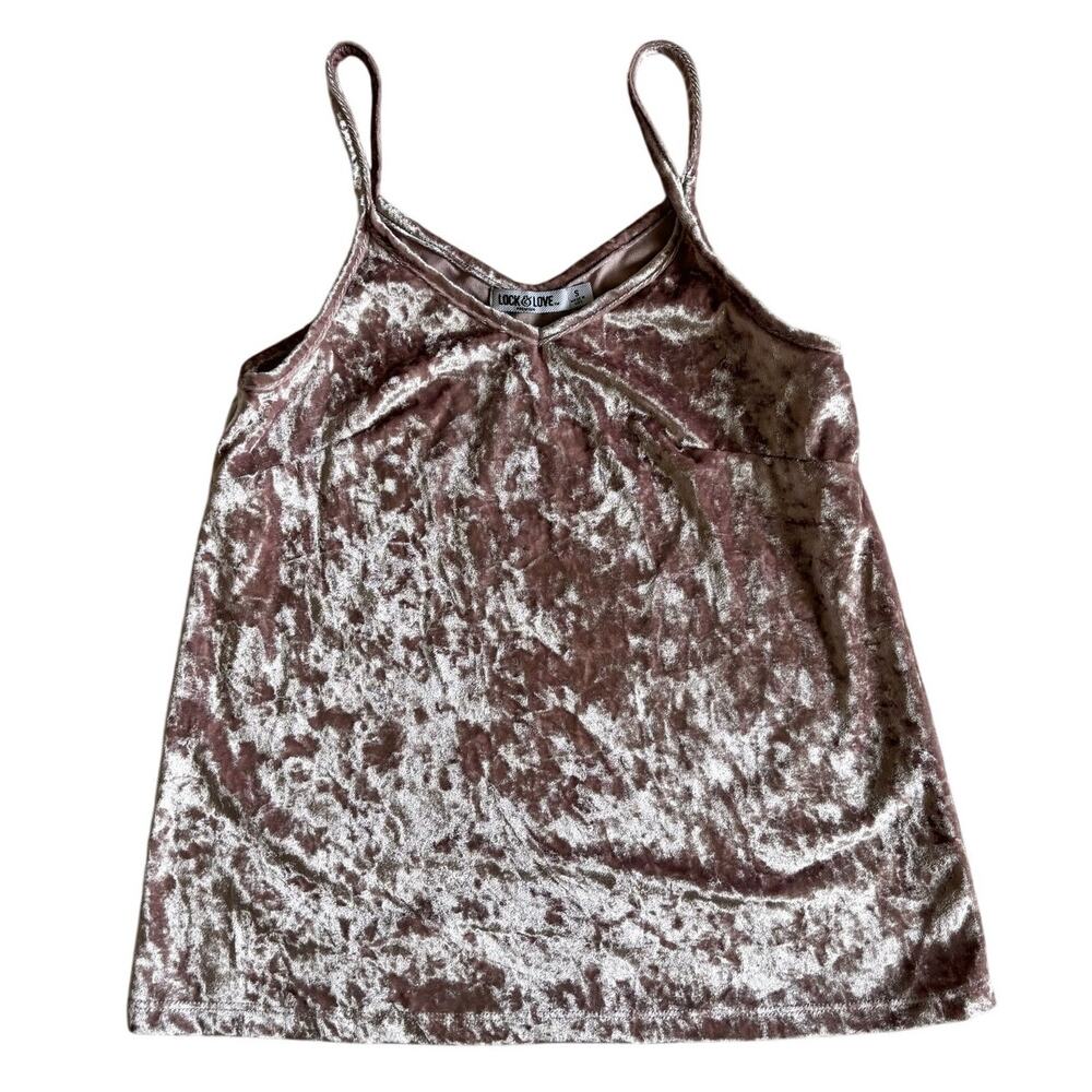 Pink Crushed Velvet Tank Top Lock & Love Premium Sz Small Made in USA Polyester